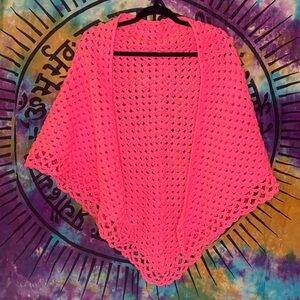 Handmade Crochet Shawl Universal Size Neon Pink